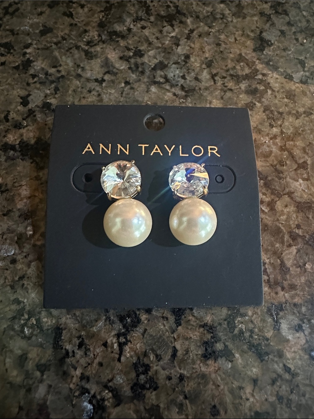 Ann Taylor Crystal Stud Earrings with Ivory Pearl Drops